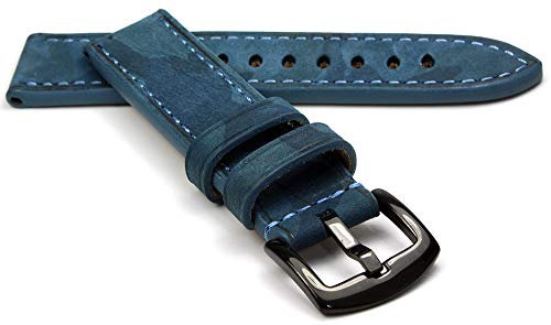 RIOS1931 Douglas Rindsleder Uhrenarmband handgemacht in Deutschland Robust 20mm Marineblau Camouflage