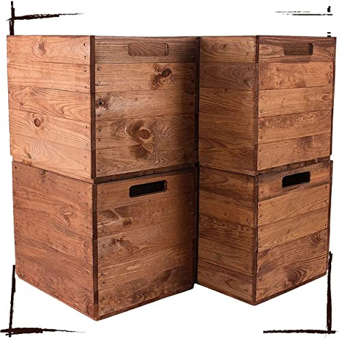 Vintage Möbel 24 GmbH 4 schöne Korbkisten aus Holz, passend für Kallax, zum Verstauen von Schulsachen/Spielzeug, neu, 37,5x32x32,5cm (braun)
