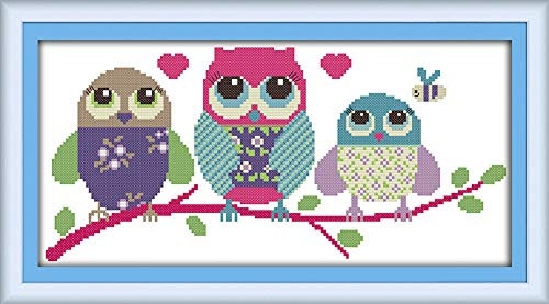 Awesocrafts Kreuzstich Stickpackungen, Cartoon Eule Tiere Niedlich Abstrakt Bilder Vorlagen Stickerei Set Zählmuster