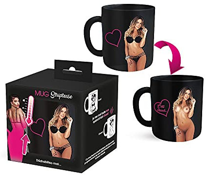 Tasse à café, mug sexy thermo-réactif déshabilleur femme cheveux longs chatains, en céramique, 25 cl