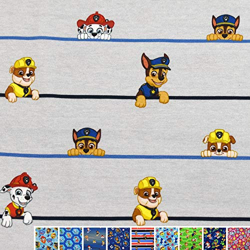 MAGAM-Stoffe Paw Jersey Kinder Stoff Oeko-Tex Meterware 50cm (13. Streifen auf grau)
