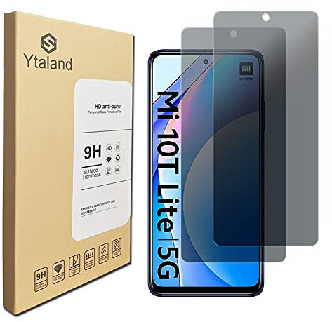 Ytaland Privacy Protector de Pantalla Compatible con para Xiaomi Mi 10T Lite 5G, 【2 Pack】 Filtro de Privacidad Vidrio Templado Screen Protector, 9H Dureza, Sin Burbujas