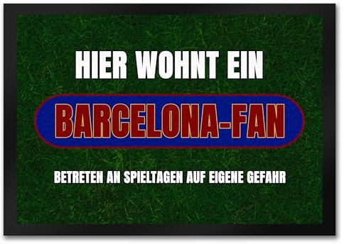 speecheese Hier wohnt EIN Barcelona-Fan Fußmatte in 35x50 cm mit Rasenmotiv Sportfan Barcelona Spanien Sport Europa