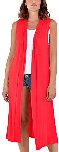 Womens Sleeveless Maxi Cardigan Long Open Front Duster Jacket Ladies Boyfriend Collar Style Waistcoat Lightweight Longline Blazer Vest UK 12-26