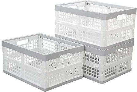 Asking Zopnny 3 Packs 30 L Foldable Crate, Plastic Collapsible Storage Box, Stack Folding Crates Basket