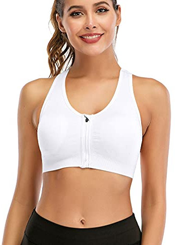 DODOING Zip Front Sports Bra Post Surgery Bra Yoga Bra Workout Fitness Activewear Racerback Padded Bras for Women