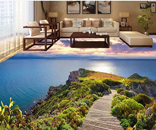 Abnutzung Bodenwandbild Pvc-Tapete Selbstklebende Pvc-Bodenbelag-Rolle Vintage Tapete Coast Pier Stein Llandscape 3D Boden Wandbild Tapete 3D Selbstklebende Bodentapete,430X300Cm Abnehmbare Boden Wa