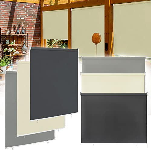 XMTECH Außenrollo Senkrechtmarkise Balkonrollo Sichtschutz Sonnenschutzrollo 140x140 cm Grau,Outdoorrollo Sonnenschutz Reflektierende Thermofunktion für Fenster & Türen,UV Schutz