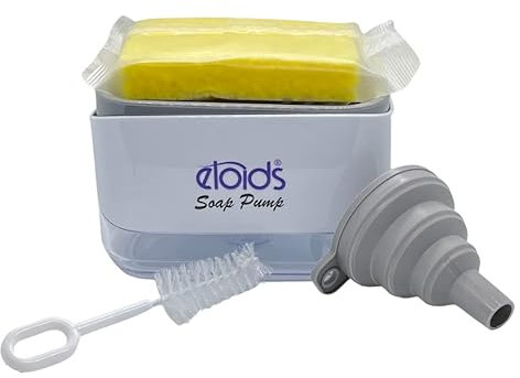 ELOIDS Soap Pump and Sponge Caddy with Cleaning Brush & Collapsible Funnel, Soap Dispenser in Kitchen, Non-Slip Base.