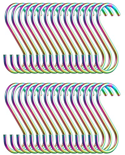 Evanda Rainbow S Hooks - 30 Pack Heavy Duty Stainless Steel Hooks for Kitchen, Bathroom, Outdoor, Garden, Office, Hanging Pan, Pot, Cups, Utensils, Clothes, Bags, Towels, Plants