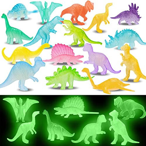 EKKONG 32 Stück Dinosaurier Party Mitgebsel, Leuchten Dinosaurier Spielzeug, Mini Dinosaurier Figuren, Realistische Kleine Dinosaurier Figur für Kinder Jungen Mädchen (32pcs)