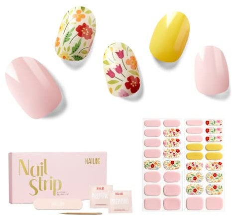 NAILOG Semi Cured Gel Nail Strips, 34 pcs Salon-Quality Gel Nail Stickers, Long Lasting Nail Wraps for Women with Soft Gel Finish, Idyll