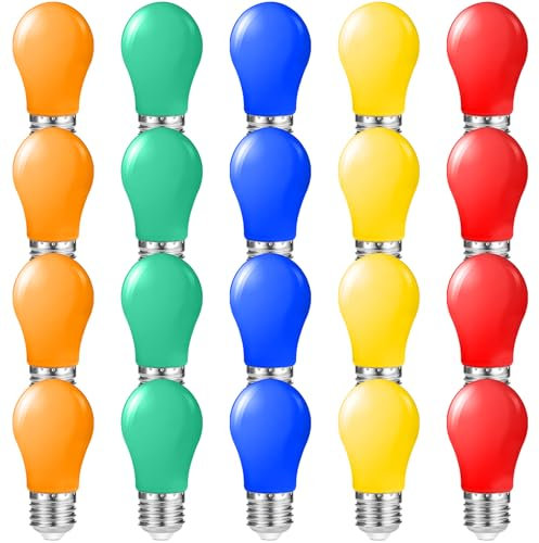 Suncan 20er Set E27 bunte glühbirnen 1W, LED Leuchtmittel Farbig e27 Mini Birnenform,Gemischt Rot Gelb Grün Blau Orange, Farbige Glühbirnen für Lichterkette,AC 230V