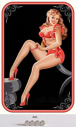DekoDrom® Motiv Blechschild 20x30 cm mit 4 Magnete Pin up Girl High Heels 50er Jahre sexy Erotik Dekoration Bar Kneipe Sammler