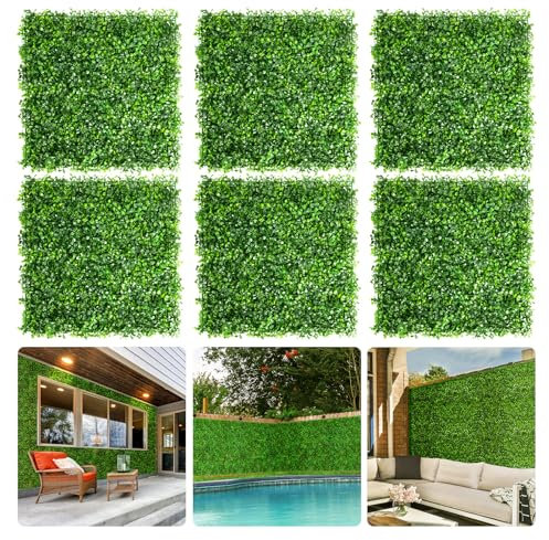 Aboofx Lot de 6 panneaux muraux en gazon artificiel, 25,4 x 25,4 cm, panneaux muraux pour plantes vertes pour décoration murale de verdure, panneaux topiaires pour intérieur et extérieur, jardin,
