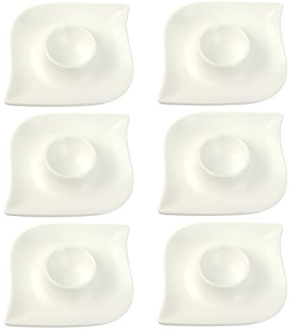 Schramm® 6 Stück Eierbecher Porzellan weiß matt oder schwarz matt geschwungen wählbar in 2 verschieden Farben Eierhalter mit Ablage Eierständer, Farbe:weiß matt