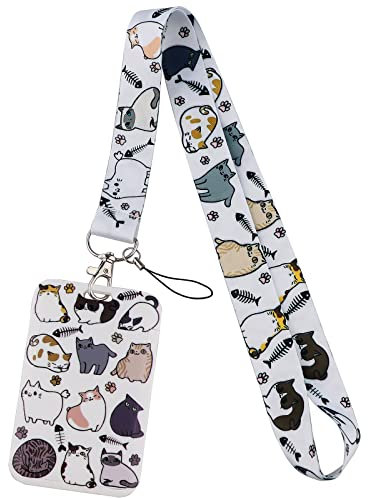 Juanooo Schlüsselband für Ausweise, Kartenhalter für Schlüssel, niedliche Katzen, Schlüsselband für Damen, Mädchen, Kinder, für Ausweise, Namensschild, Umhängeband für Ausweishalter, Schlüsselanhänger