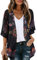 Cárdigan tipo kimono de manga abombada con estampado floral para mujer, blusa casual suelta, Naranja Negro, XXXL