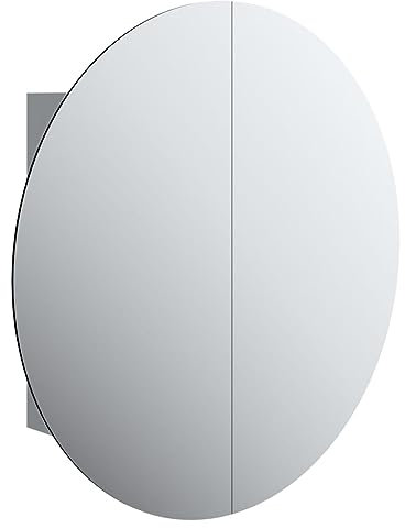 vidaXL Armoire de Salle de Bain Miroir Rond et LED Armoire de Rangement Meuble-lavabo de Toilette Maison Intérieur Gris 54x54x17,5 cm