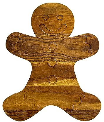Affinity Decor Tagliere in legno per cucina a forma di pane di zenzero natalizio in legno con scanalature, tagliere decorativo per formaggi e salumi, 34,9 cm di lunghezza x 27,5 cm di larghezza