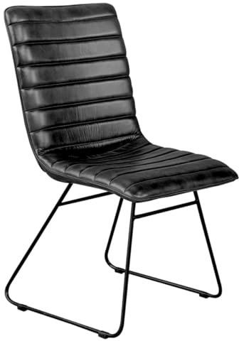 Casa Moro Lederstuhl Leonardo SCHWARZ aus Echt-Leder & Schmiedeeisen Esszimmerstuhl Polsterstuhl Retro-Stuhl für Küche Esszimmer Garten Terrasse SP22651