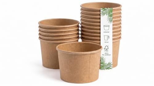 DeinPack 1000 Eisbecher 125 ml | Universal Karton braun unbedruckt rund | Umweltfreundlich, Universal Karton, Für Eis, Dessert, Fingerfood, Vorspeisen, Snacks, Braun unbedruckt, Rund