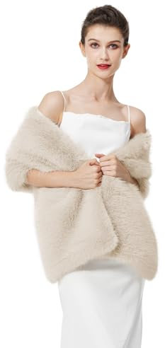 BEAUTELICATE Damen Kunstpelz Stola Schal Warp Brautjacke Kunstfell Brautschal Brautstola für Braut Abendkleid Winter Hochzeit Festlich (Beige, Einheitsgröße)
