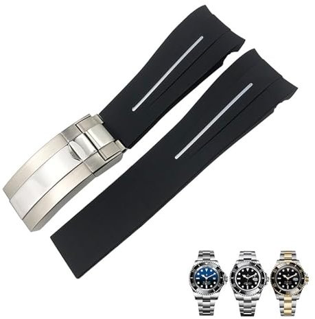 KOSSMA 21mm Silikon Gummi Uhr Band Ersatz für Rolex DEEPSEA Sea-Dweller 126660 Blau Schwarz Tauchen Sport Strap Kostenlose Werkzeuge, 21 mm, Achat