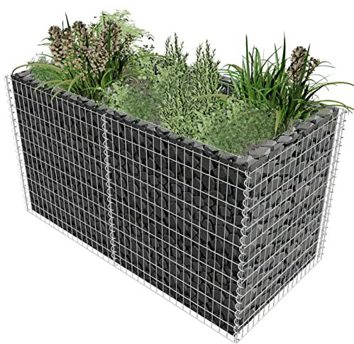 ShCuShan Lit surélevé à Gabion Acier 180 x 90 x 100 cm Argenté,Bordure Pierre,Kit Gabion,Gabion Jardiniere