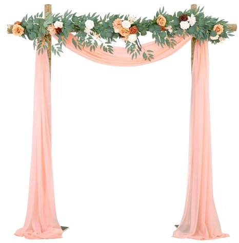 Pomeloone Hochzeit Vorhang Hochzeitsbogen, Chiffon Stoff Querbehang Deko Gardinen Vorhang, Hochzeitsbogen Gardinen Dekoration für Babyparty Party Hochzeit Torbogen Zeremonie, 75 x 600 cm (Rosa)