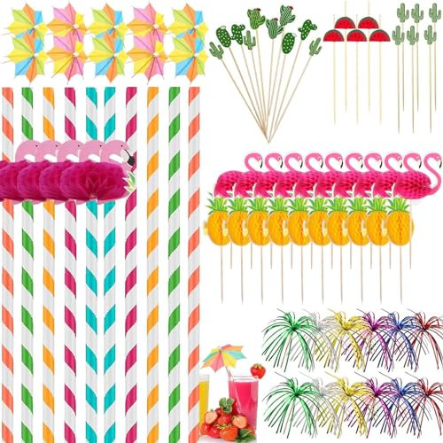140Pcs Décoration de Cocktail, Cocktail Parapluie d'artifice Cocktail Bâtons Cocktail Pailles pour Cocktail Boissons Tropicales Fête D'anniversaire Mariage Célébration Fête, Réutilisable