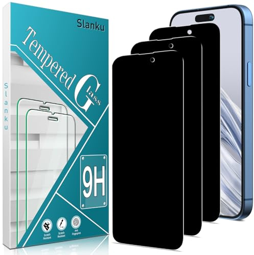 Slanku 3 Stück Sichtschutz Schutzfolie für iPhone 15 Pro Max, iPhone 15 Plus, Anti-Spy, Frei von Kratzern, 9H Härte, Blasenfrei, HD Displayschutzfolie, Ultra-klar