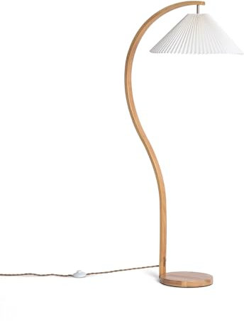 LEDKIA LIGHTING - Stehleuchte Holz Luanda | Modernes Design | Kombinierbar mit jeder Raumdekoration | E27-Glühbirne erforderlich (nicht enthalten) | Maße 1465 x 660 x 475 mm, Weiß, Holz, PC, Stoff