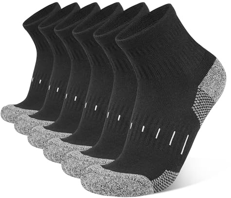 YOJOOM Mens Sports Quarter Ankle Socks Black Anti-Blister Cushioned Trainer Running Athletic Socks for Men 9-12 6-9