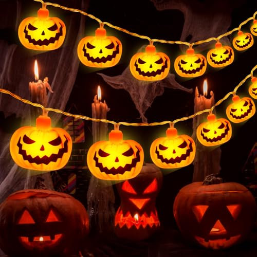 Etopgo Pumpkin String Lights, 3M / 20 LED Battery Operated Fairy Lights with 6H Timer, Waterproof Outdoor Lights for Pumpkin Themed Parties, Window & Autumn Decoration