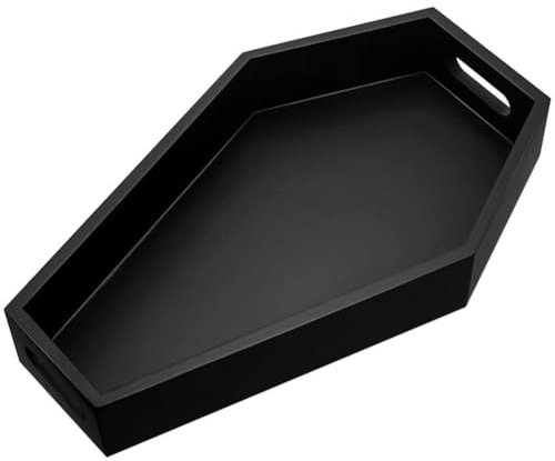 Lpitoy Wood Coffin Tray, Coffin Shape Serving Tray, Spooky Black Goth Candy Tray, Halloween Creepy Goth Decor Tray, Goth Home Decor