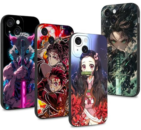 Eouine 4 Pack Phone Case For iPhone 7/iPhone 8/iPhone SE3/2 4.7'', Anime Kamado Tanjirou Nezuko Inosuke Cartoon Pattern Shockproof Soft Design Full lens Protection Cover for Children Boy Girl