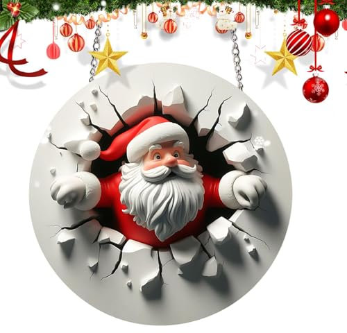 Tyinerc Plaque de porte Père Noël - Décoration murale - Rondes - Décoration de porte - Décoration de Noël - Plaque de Père Noël en acrylique