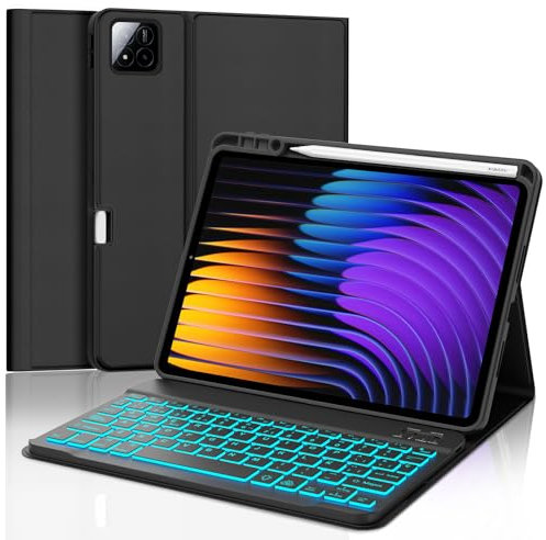 IVEOPPE Teclado Xiaomi Pad 7/7 Pro 11.2 2025, Xiaomi Pad 7/7 Pro Funda con Teclado, Funda Teclado Retroiluminado Español Ñ Desmontable Bluetooth para Xiaomi Pad 7/7 Pro 11,2 2025, Negro