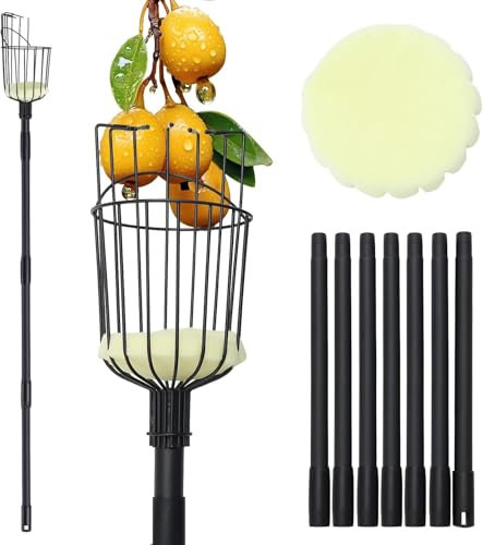 Obstpflücker-Stange mit Korb - 329 cm Verstellbarer Baum Gartenzubehör mit Edelstahlgriff Apfelpflücker Obstgreifer Greifwerkzeug für Mango Birne Orange Avocados Obstpflücken, Schwarz