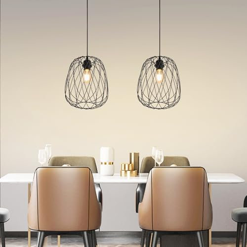 Glitzerlife Pendelleuchte Esstisch Hängeleuchte Vintage - 2ER Pendellampe E27 1 Flammig Hängelampe Schwarz Metall Deckenlampe Hängend Retro Esszimmer Küche Schlafzimmer Ohne Leuchtmittel Ø 25cm × 28cm