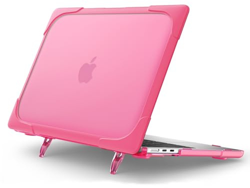 YOPAS Compatible with MacBook Air 13 inch M4 M3 M2 2025-2022 with Foldable Stand, Robust MacBook Air 13 inch Frosted Case A3240 A3113 A2681 Protector Hard Shell Cover, Rose Red