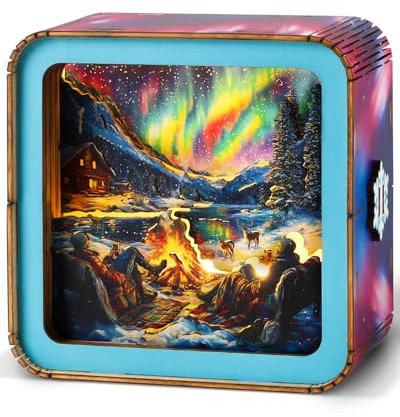 KAAYEE 3D Puzzle Nachtlicht Erwachsene, (Schöne Aurora-Nacht) 3D Holzpuzzle Nachtlicht, Wooden Puzzle 3D Night Light, 3D Puzzle Holz Nachttischlampe