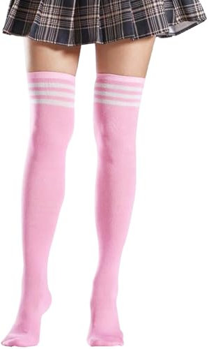 KOMUNJ Chaussettes hautes extra longues pour femme - Chaudes - Chaussettes longues - Blanches, Rose, 60