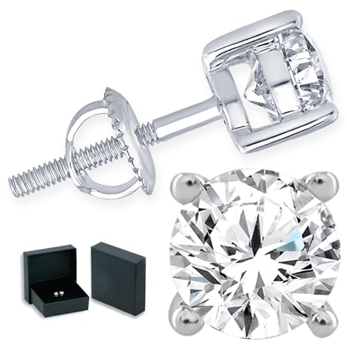 ONLYDIAMONDS - Orecchini a perno in oro bianco 18 carati da 0,20 a 1,00 cttw, orecchini da donna da uomo con solitario scintillanti, con vero diamante, gioielli di lusso con confezione regalo, 0.20