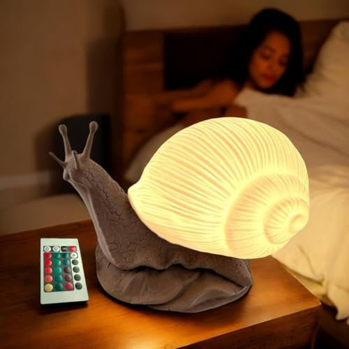 Glühende Schnecke LED Tischlampe USB angetrieben, 15-Farben wechselnde Modi, Dimmbares Nachtlicht mit Schalter für warm-weiß-Lampe für Kinder, Erwachsene, Schlafzimmer, Schreibtisch und Geschenke