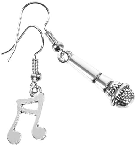 minkissy Fashionable Music Note Earrings Women's Asymmetrical Microphone Drop Earrings Silver