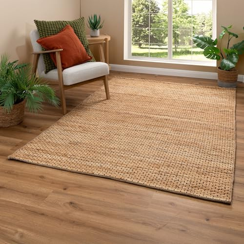 Steffensmeier Jute Teppich Goa | Rechteckig | Wohnzimmer, Flur, Eingangsbereich, Naturfaser, hangeflochten, Canvas, Größe: 70x130 cm