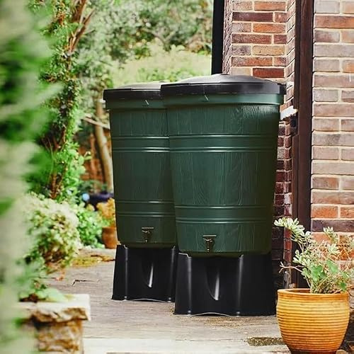 UK MADE Water Butts Direct 200L Water Butt Kit – Complete Rainwater Set with Stand, Diverter & Windproof Lid + FREE 500ml Water Butts Direct Water Butt Treatment (Double 200L)