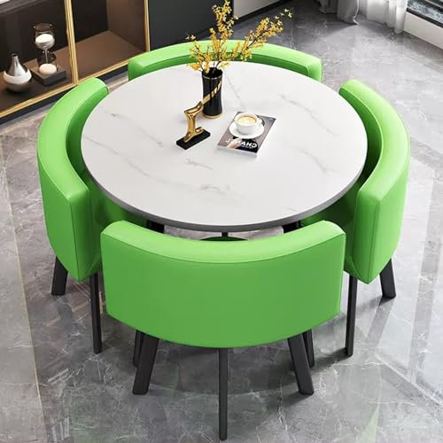 Kleiner Konferenztisch für 4 Personen mit 4 PU-Stühlen – Büro-Empfangsraum-Clubtisch, Verhandlungstisch-Set für Lounge, Wohnzimmer – Kaffeeküche-Esstisch-Set